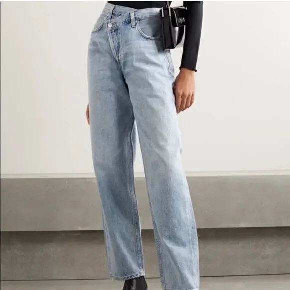 Agolde Criss Cross Upsized Blue Jeans High Waist Straight Leg Size 23 - Picture 9 of 12